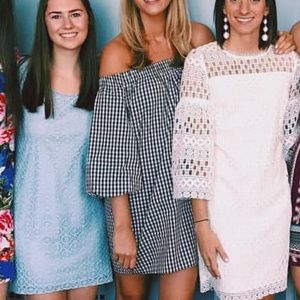 Off the shoulder gingham swing dress